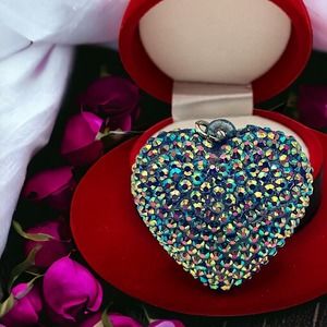 Rainbow AB Crystal Prism Large Heart Pendant!